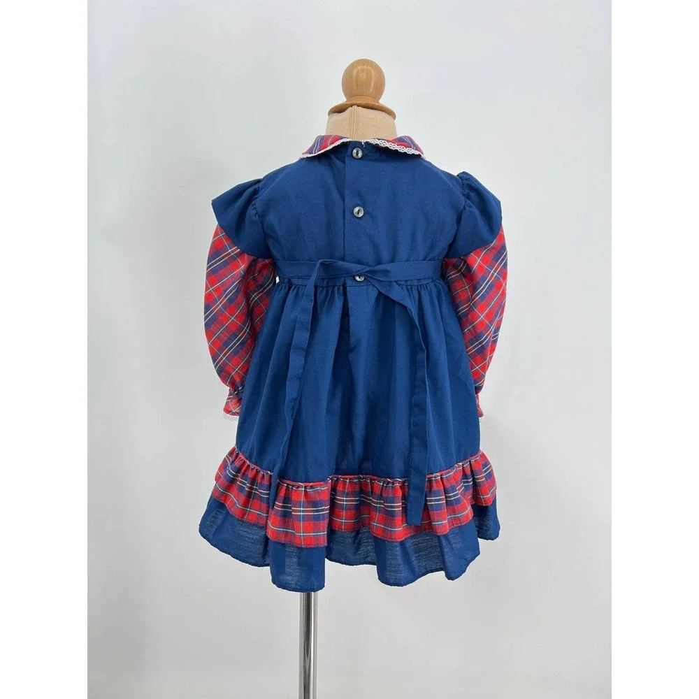 vintage Polly Flinders girls dress plaid‎ smocked